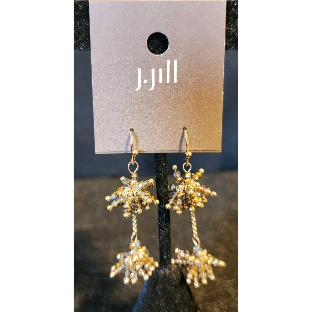 J. Jill Gold Beaded Cluster Drop Earrings Iridescent Shimmer Dangle Hook NEW